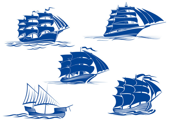 Μεσαιωνική ιστιοπλοΐα πλοίων εικονίδια - Διάνυσμα, εικόνα
