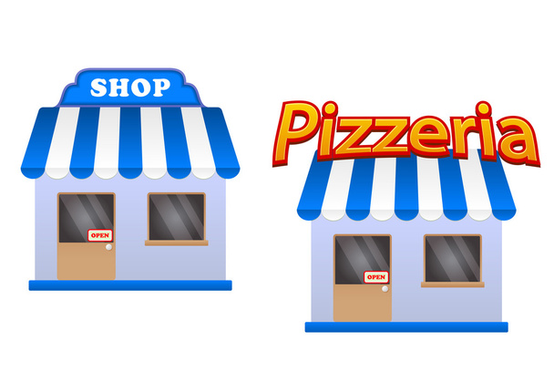 Loja de desenhos animados e ícones de pizzaria
 - Vetor, Imagem