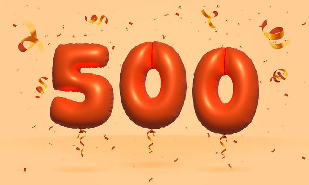 3d номер 500 Продажа со скидкой, сделанная из реалистичных конфетти Foil 3d Оранжевый гелий воздушный шар вектор. Иллюстрация к продаже плаката, баннерной рекламы, сумки, подарочной коробки, дня рождения, юбилея - Вектор,изображение