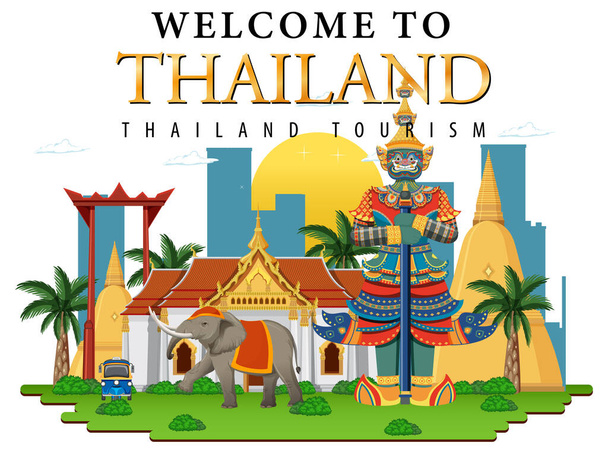 Μπανγκόκ Ταϊλάνδη Landmark Λογότυπο Banner εικονογράφηση - Διάνυσμα, εικόνα