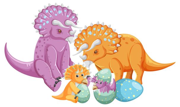 かわいいトリケラトプス恐竜と赤ちゃんのイラスト - ベクター画像
