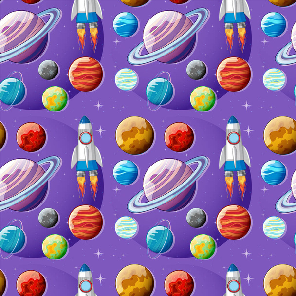 Space planets seamless pattern illustration - Vector, Image