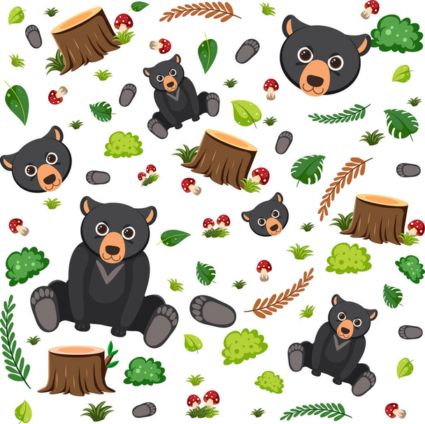 Ours noir mignon animal motif sans couture illustration - Vecteur, image