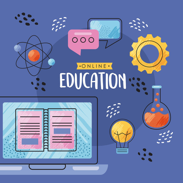 online education with laptop icons - Vector, Image