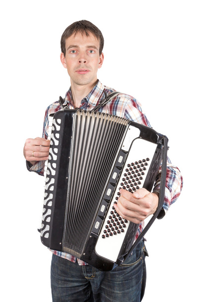 Man playing an accordion isolated over white - Zdjęcie, obraz