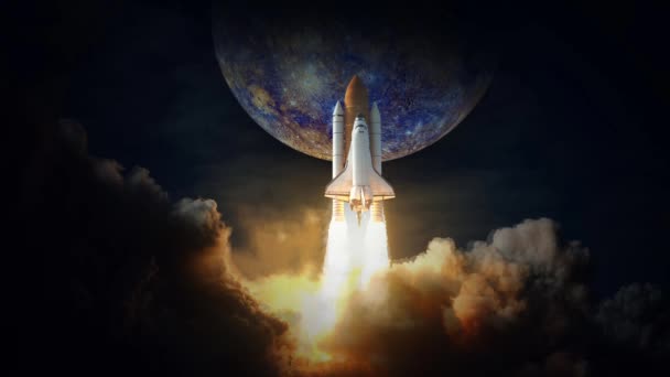 スペースシャトルは水星に離陸します。NASAによって提供されたこの画像の要素 - 映像、動画