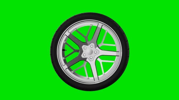Seamless looping of rubber wheel spinning motion on isolated green screen chroma key background. Transportation and traveling industrial concept. 4K footage video motion graphic - Footage, Video
