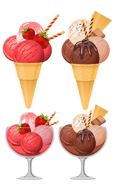 Two sorts of icercream. strawberry and chocolate one - Vector, imagen