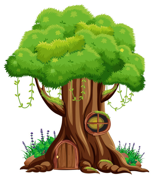 Grande albero isolato cartone animato illustrazione - Vettoriali, immagini
