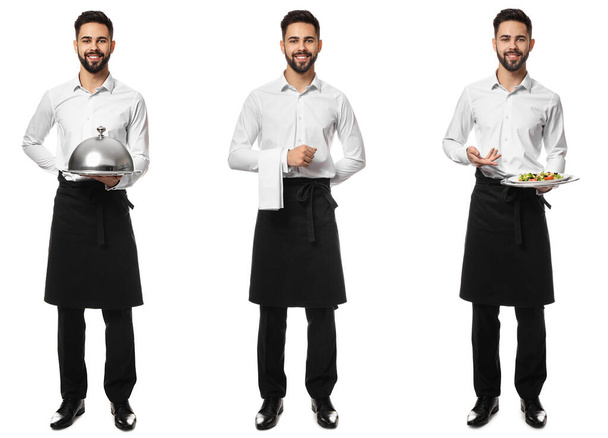 Набор красивых официантов, изолированных на белом - Фото, изображение