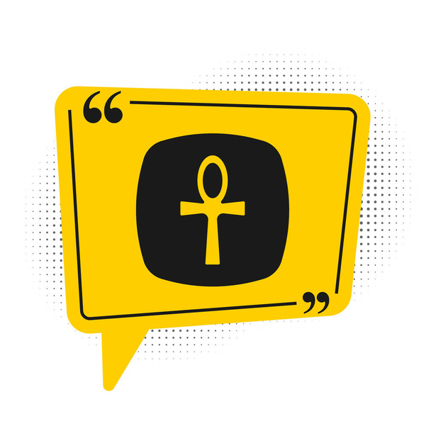 Black Cross ankh icon isolated on white background. Egyptian word for life or symbol of immortality. Yellow speech bubble symbol. Vector. - Vector, afbeelding
