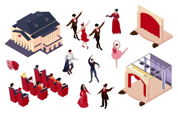 Театральний набір з виставою і прем'єрними символами ізольовані Векторні ілюстрації
 - Вектор, зображення