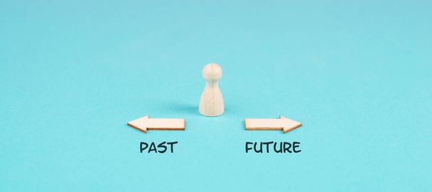 Arrows show to different directions, past and future, progress and development, taking a new path, opportunity for a new beginning, making a decision - Foto, Imagem