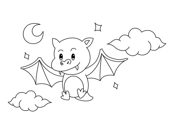 cute little bat with moon and cloud vector illustration design - Vektör, Görsel