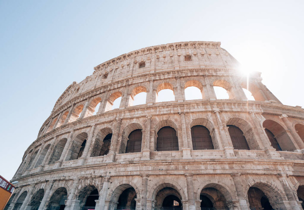 The exterior of the Colosseum, also known as the Flavian Amphitheatre in Rome, Italy - Zdjęcie, obraz