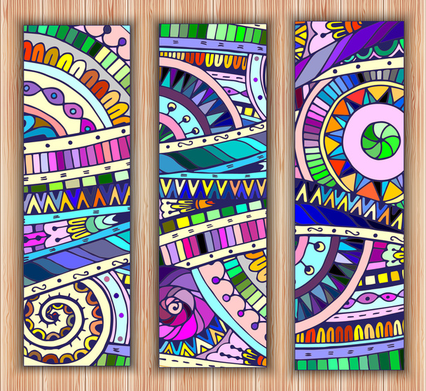 Set of abstract doodle tribal vector cards. - Вектор,изображение