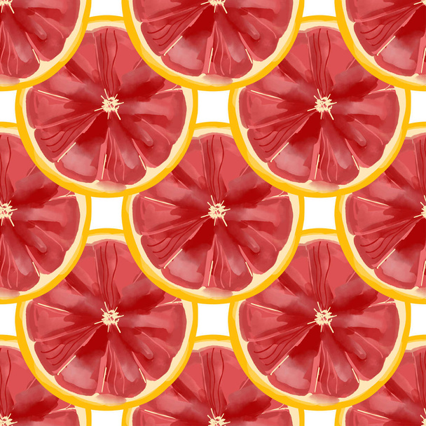 Бесшовный рисунок с иллюстрацией ломтиков грейпфрута в акварельном стиле. - Вектор,изображение