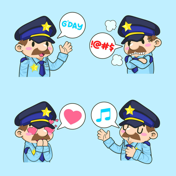 cute policeman sticker mascot vector illustration, po;ice vector set - Vector, Image