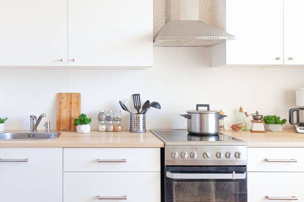 The modern kitchen interior design with light colors. - Foto, Bild