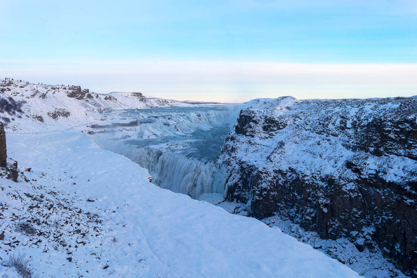 The beautiful Waterfall gullfoss frozen in Winter at Golden Circle, Iceland, Europe - Φωτογραφία, εικόνα