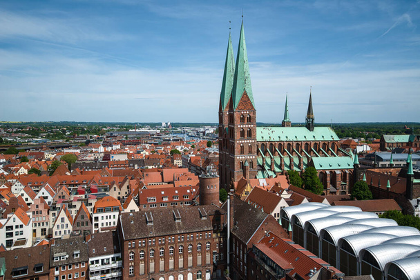 A view of the old town of Luebeck when the weather is nice from the church tower - Valokuva, kuva