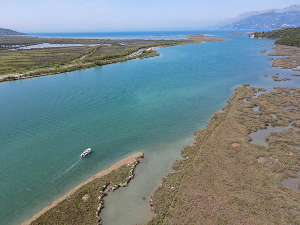Drone view at Vivari channel at Butrinto on Albania - 写真・画像