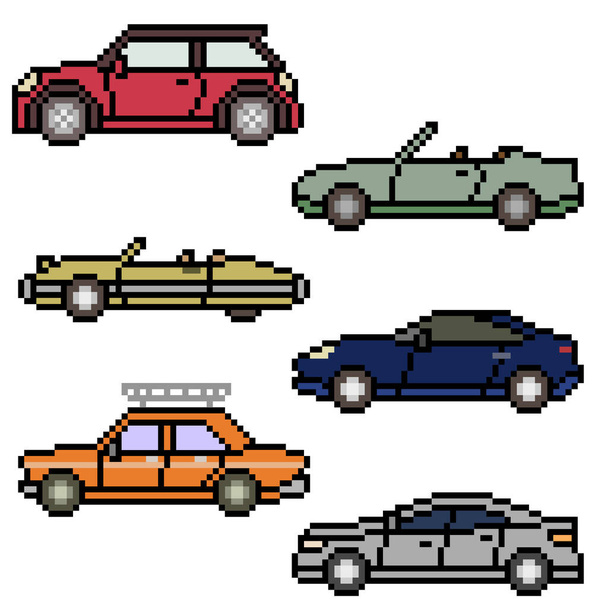 pixel art of various car side - Vektor, Bild