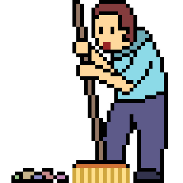 vector pixel art janitor isolated cartoon - Vector, Image