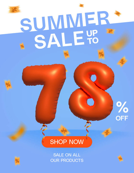 3d Balloon Summer sale up to 78% off, Banner Shop Now sale on all our products poster, Shopping 3d number 78% special offer card, Template κουπόνι discount label design vector illustration. - Διάνυσμα, εικόνα