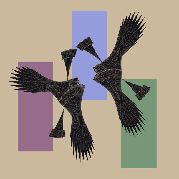 Dancing crows, birds, abstraction. Avant-garde art. Modern. Contemporary trendy vector illustration - Vector, Image