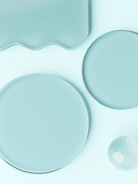 Plaques de verre acrylique de forme géométrique ou abstraite de rendu 3D Affichage du produit Arrière-plan pour les produits de soins de santé et de soins de la peau d'été. - Photo, image