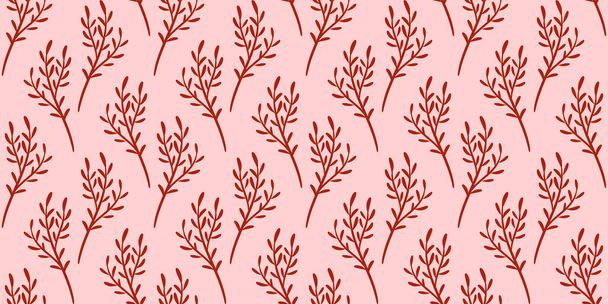 Red sea moss vector background, seamless pattern with leaves - Wektor, obraz