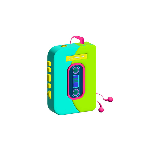 80s 90s Nineties Portable Cassette Player Isolated in White Background Portable Music Player Y2K 00s Kaybug Retro Futurism - Photo, Image