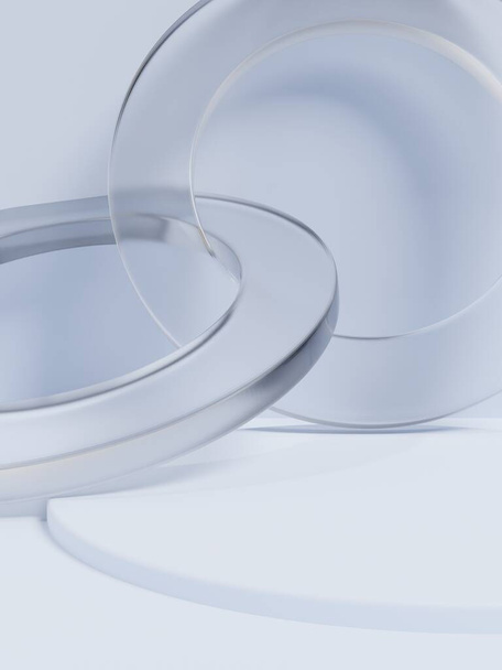 3D рендерингу геометричної або абстрактної форми Акрилові скляні кільця Продукт Дисплей фону для літньої охорони здоров'я та засобів по догляду за шкірою
. - Фото, зображення