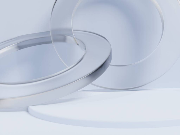 3D рендерингу геометричної або абстрактної форми Акрилові скляні кільця Продукт Дисплей фону для літньої охорони здоров'я та засобів по догляду за шкірою
. - Фото, зображення