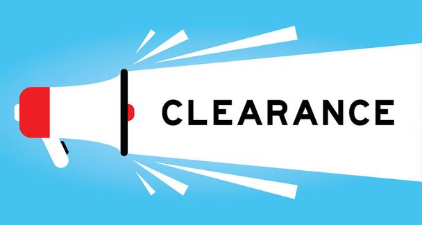 Színes hangszóró ikon szó clearance fehér banner kék háttér - Vektor, kép