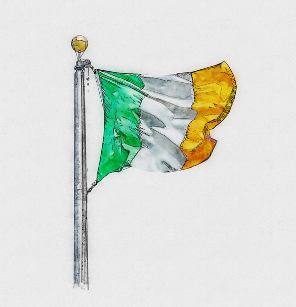 Опис ірландського прапора Ірландії з аквареллю на білому тлі - Фото, зображення