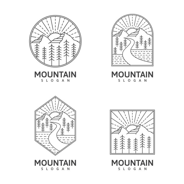 Colección montaña monolina o línea de arte estilo naturaleza al aire libre vector ilustración - Vector, imagen