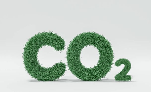 Grass letters spelling the word CO2 3D illustration, 3d render. - Fotó, kép