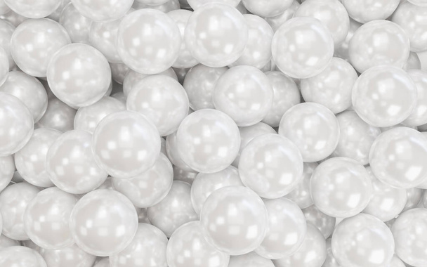 Fondo blanco perlas brillantes, ilustración 3D. - Foto, imagen