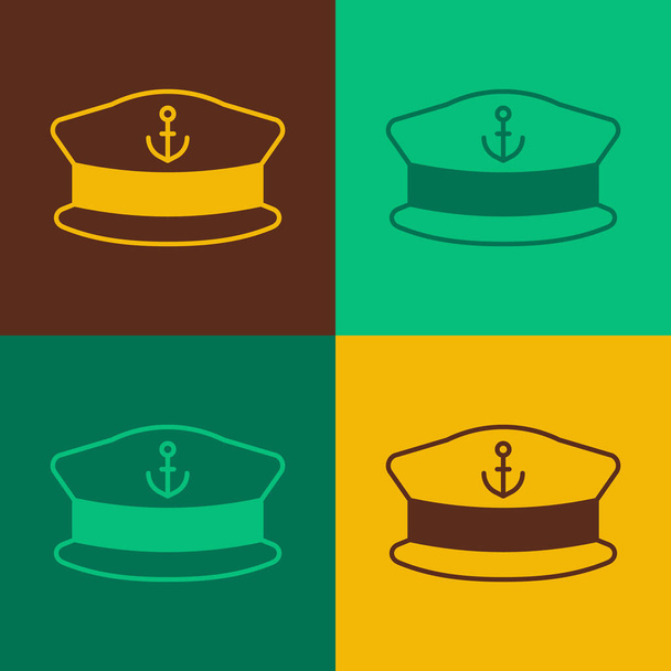 Pop Art Kapitänsmütze Symbol isoliert auf farbigem Hintergrund. Vektor. - Vektor, Bild