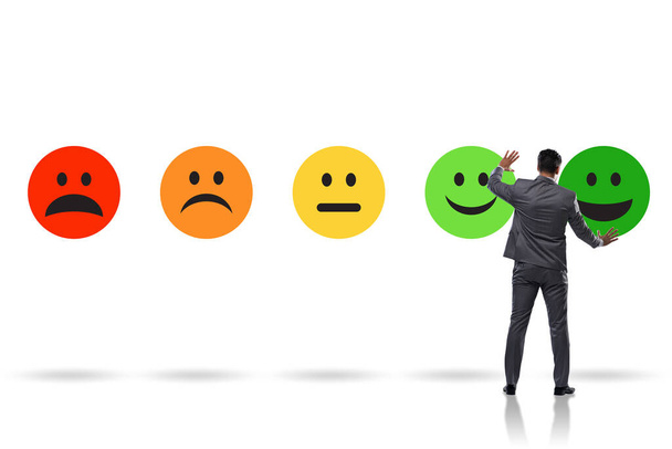 Illustration of customer feedback with the faces and businessman - Photo, image