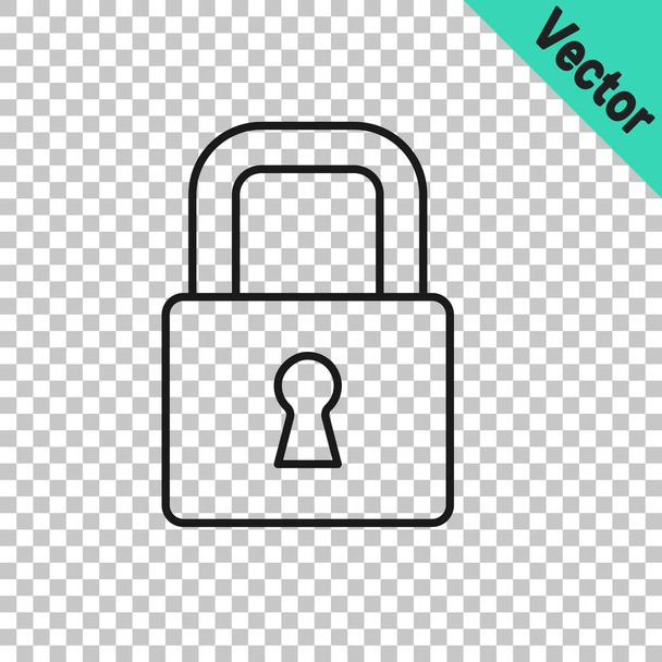 Fekete vonal Lock ikon elszigetelt átlátszó háttér. Lakat jel. Biztonság, biztonság, védelem, adatvédelem. Vektor. - Vektor, kép