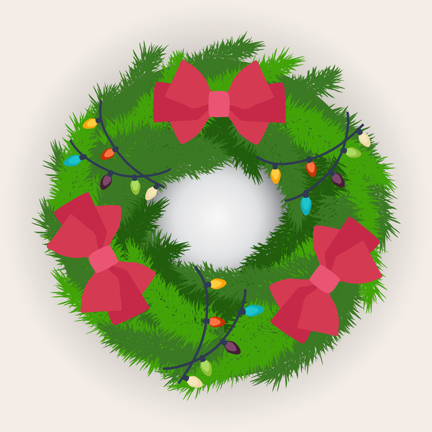 Christmas wreath decorated with red bows - Vektor, Bild