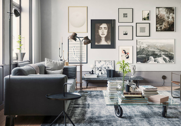 interno del moderno soggiorno con divano e piante - Foto, immagini