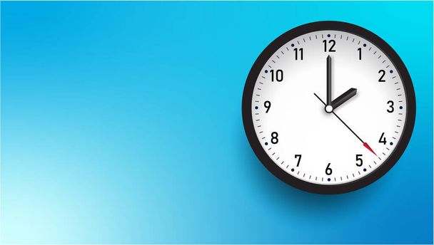Zegar na niebieskiej ścianie z przestrzenią do kopiowania. Koncepcja czasu. Tapeta czasu. koncepcja działalności gospodarczej - Wektor, obraz