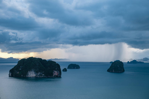 Krabi Thailand, dark rain sky over the ocean from Khaothong hill, Khao Thong, Mueang Krabi Thailand. big rain storm over the islands of Krabi - Photo, Image
