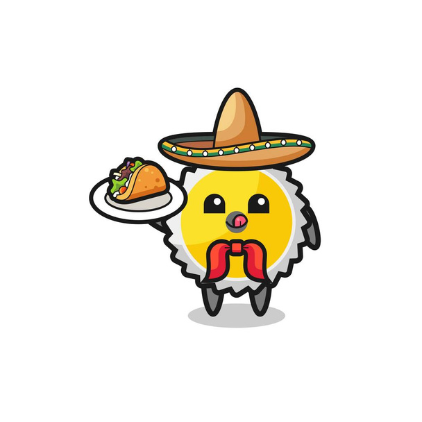 pilový nůž mexický kuchař maskot drží taco, roztomilý design - Vektor, obrázek