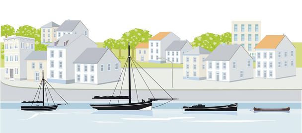 Корабли в небольших портовых иллюстрациях - Вектор,изображение