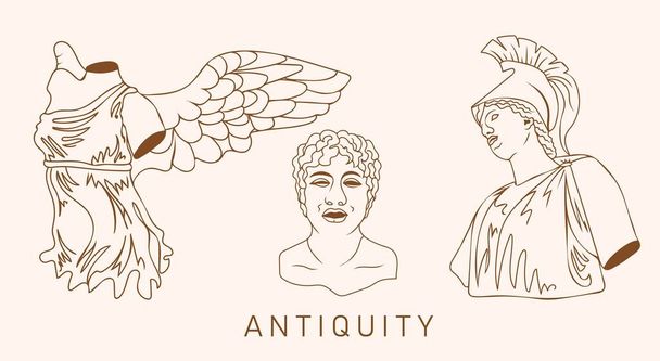 Antigüedad. Colección griega antigua escultura - Vector, Imagen